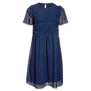 Madewell Georgette Smock-Top Mini Dress in Polka Dot Womens XL Blue & White